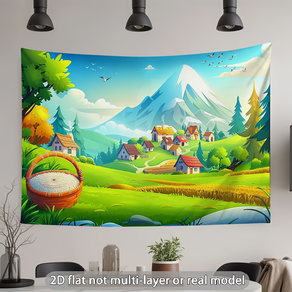 Rural Mountain Village Landscape Tapestry for Photography